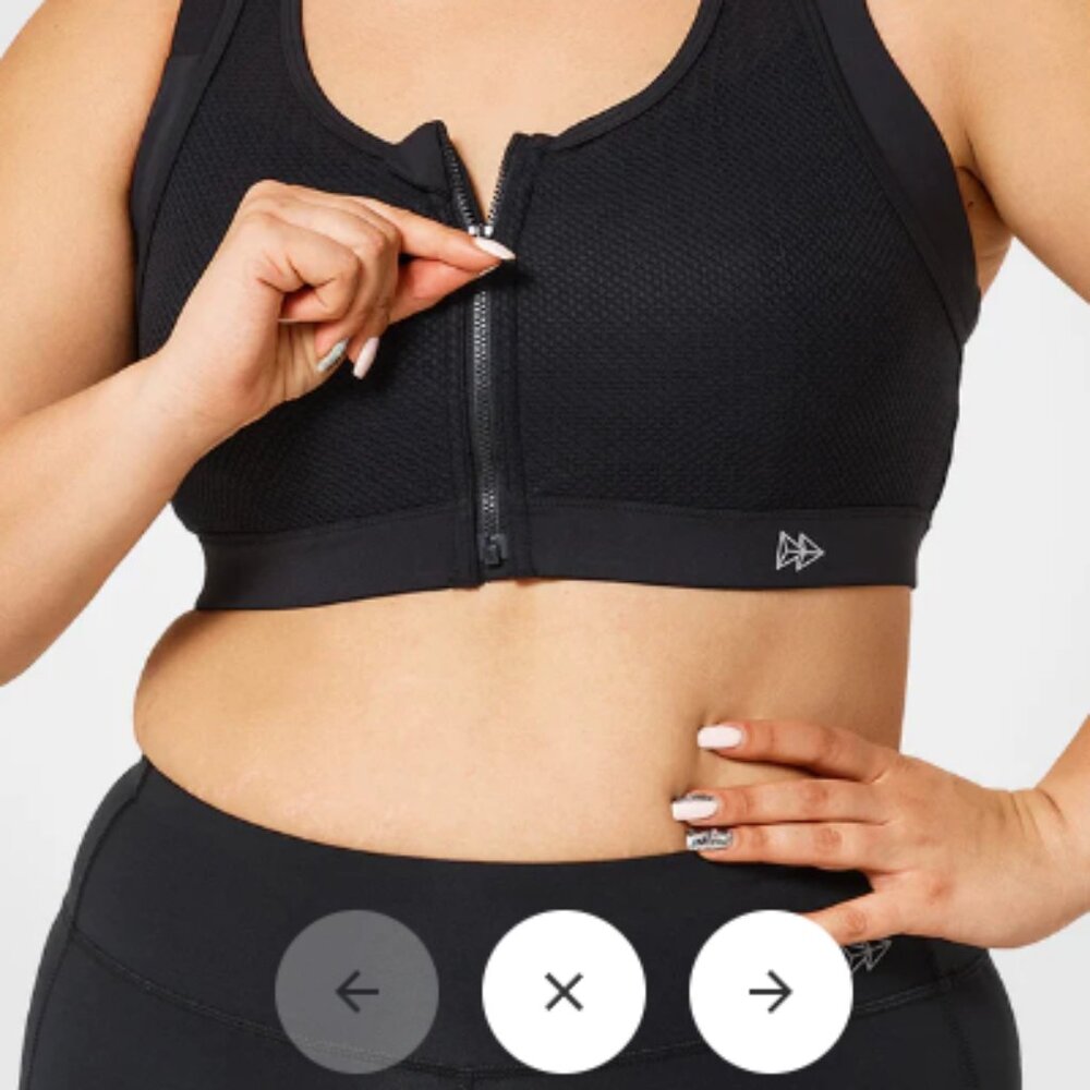 Yvette Power Zip Front Racerback Padded High Support Running Bra, Black - 36DDD